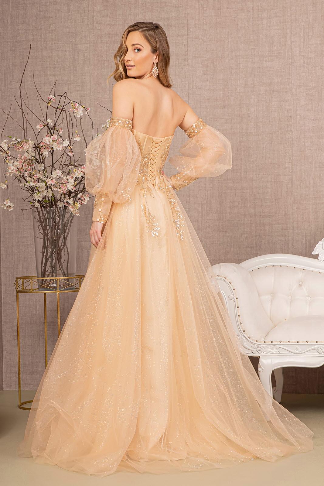 Prom Dresses Long Off Shoulder Prom Gown Light Gold