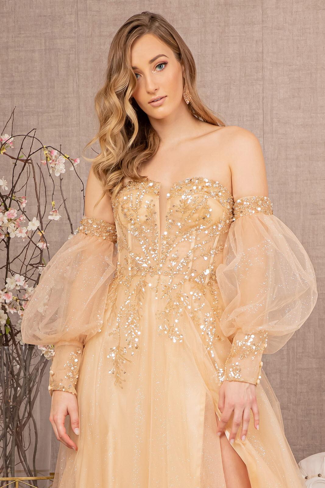 Prom Dresses Long Off Shoulder Prom Gown Light Gold