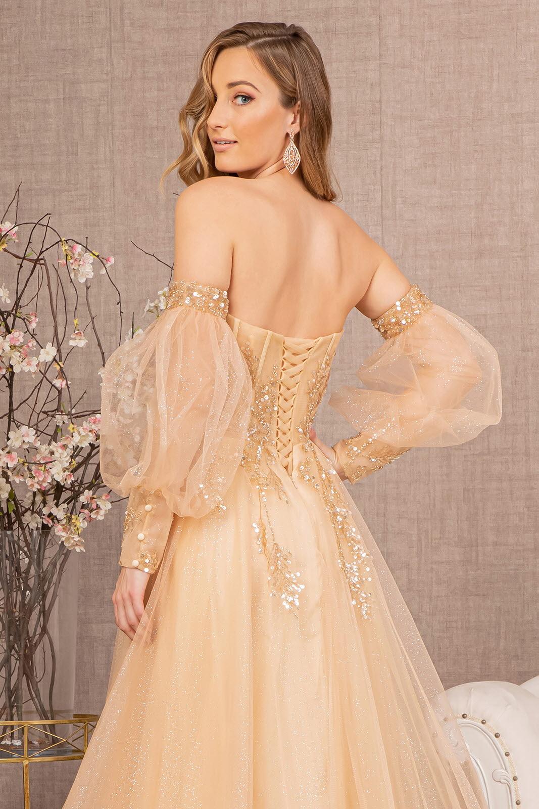 Prom Dresses Long Off Shoulder Prom Gown Light Gold