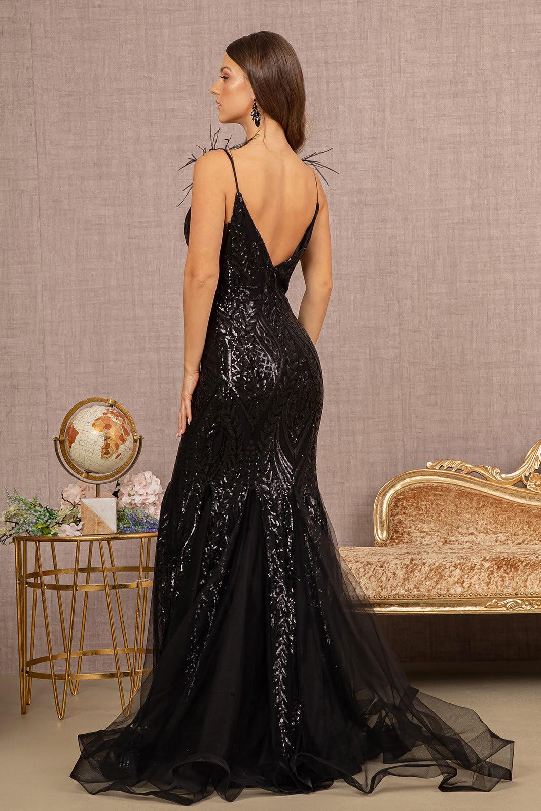 Prom Dresses Prom Long Feather Sequin Formal Dress Black