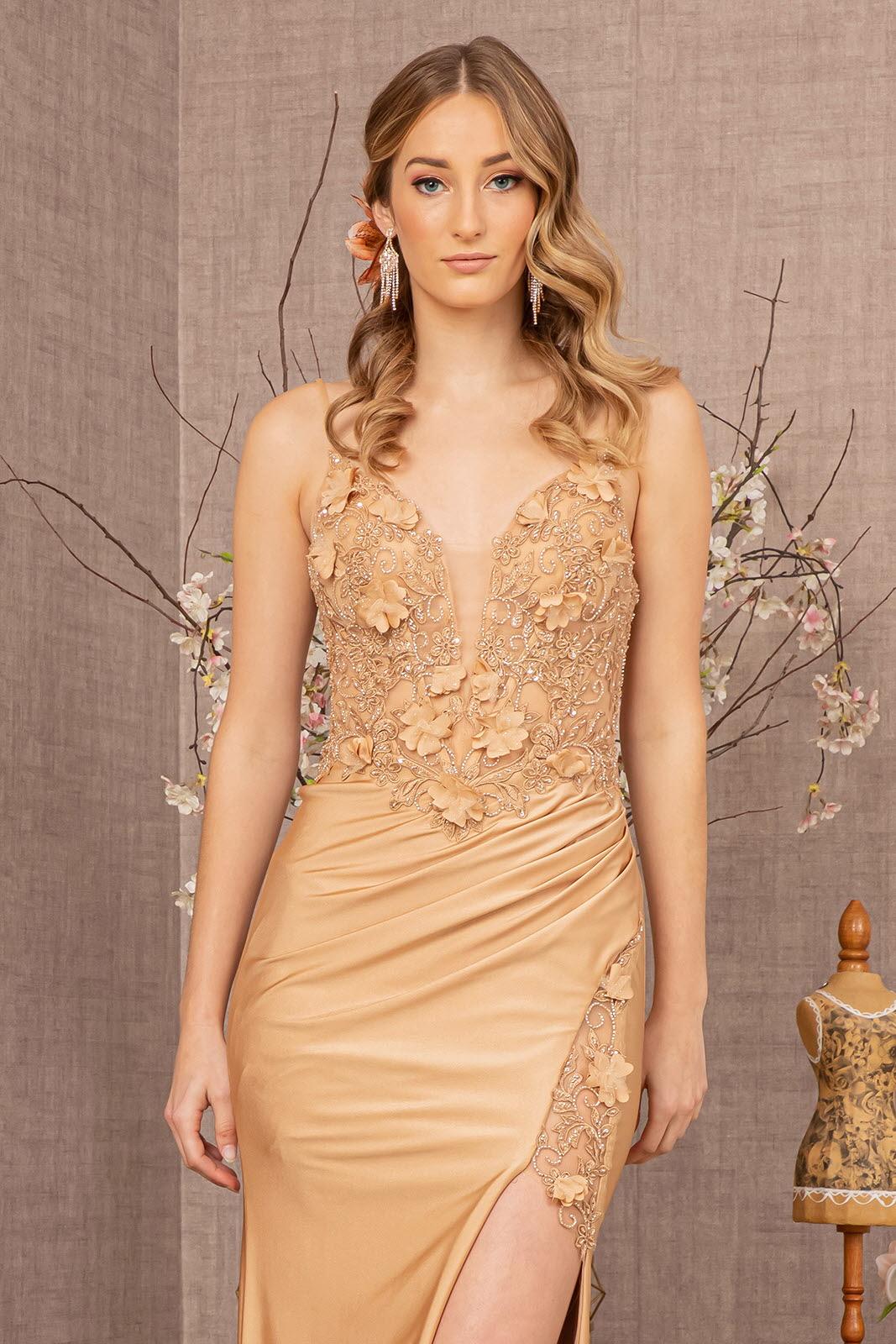 Prom Dresses Long Spaghetti Strap Mermaid Prom Gown Gold