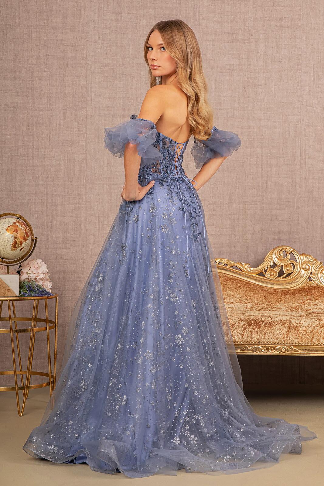 Prom Dresses Long Strapless A Line Prom Gown Smoky Blue