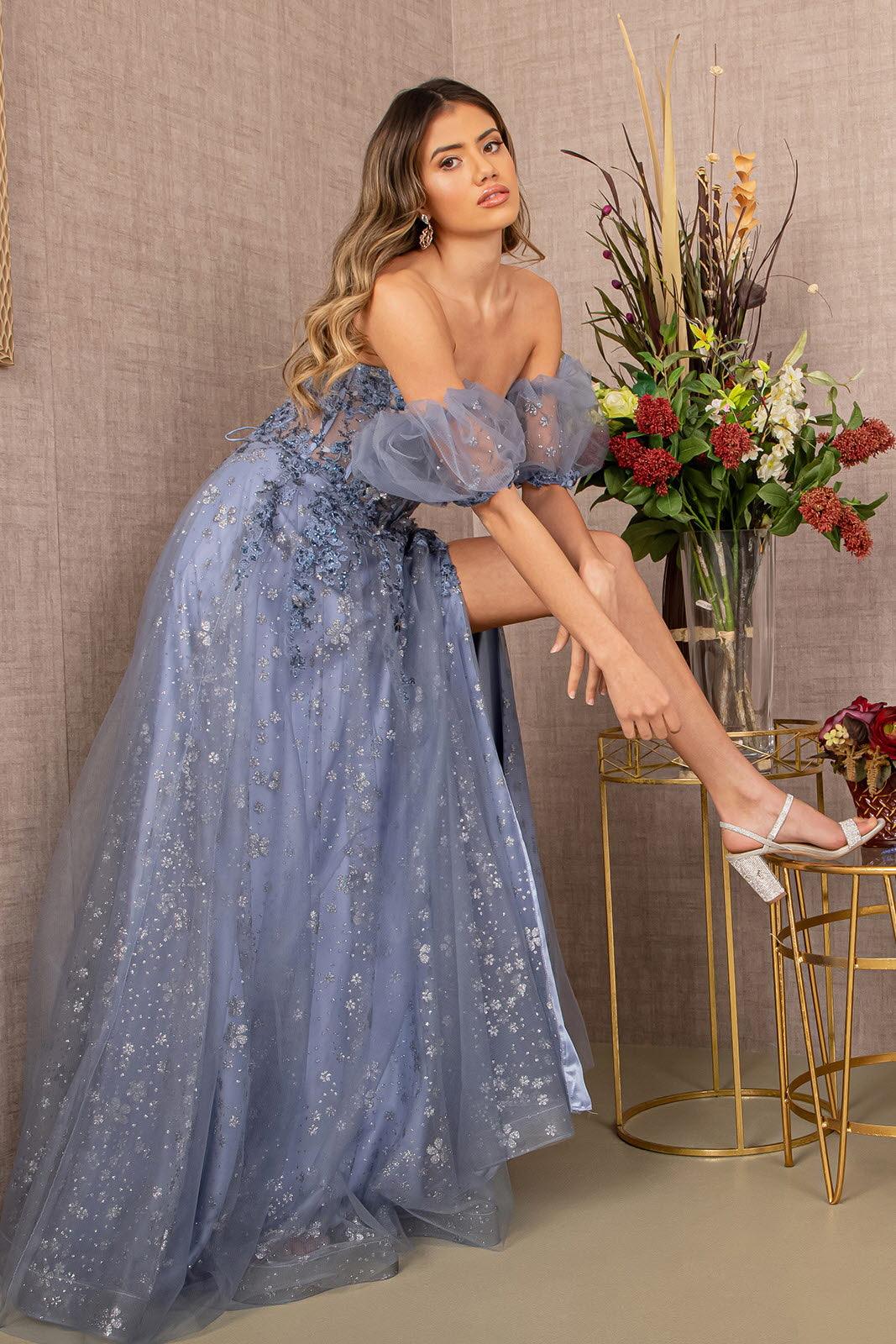 Prom Dresses Long Strapless A Line Prom Gown Smoky Blue