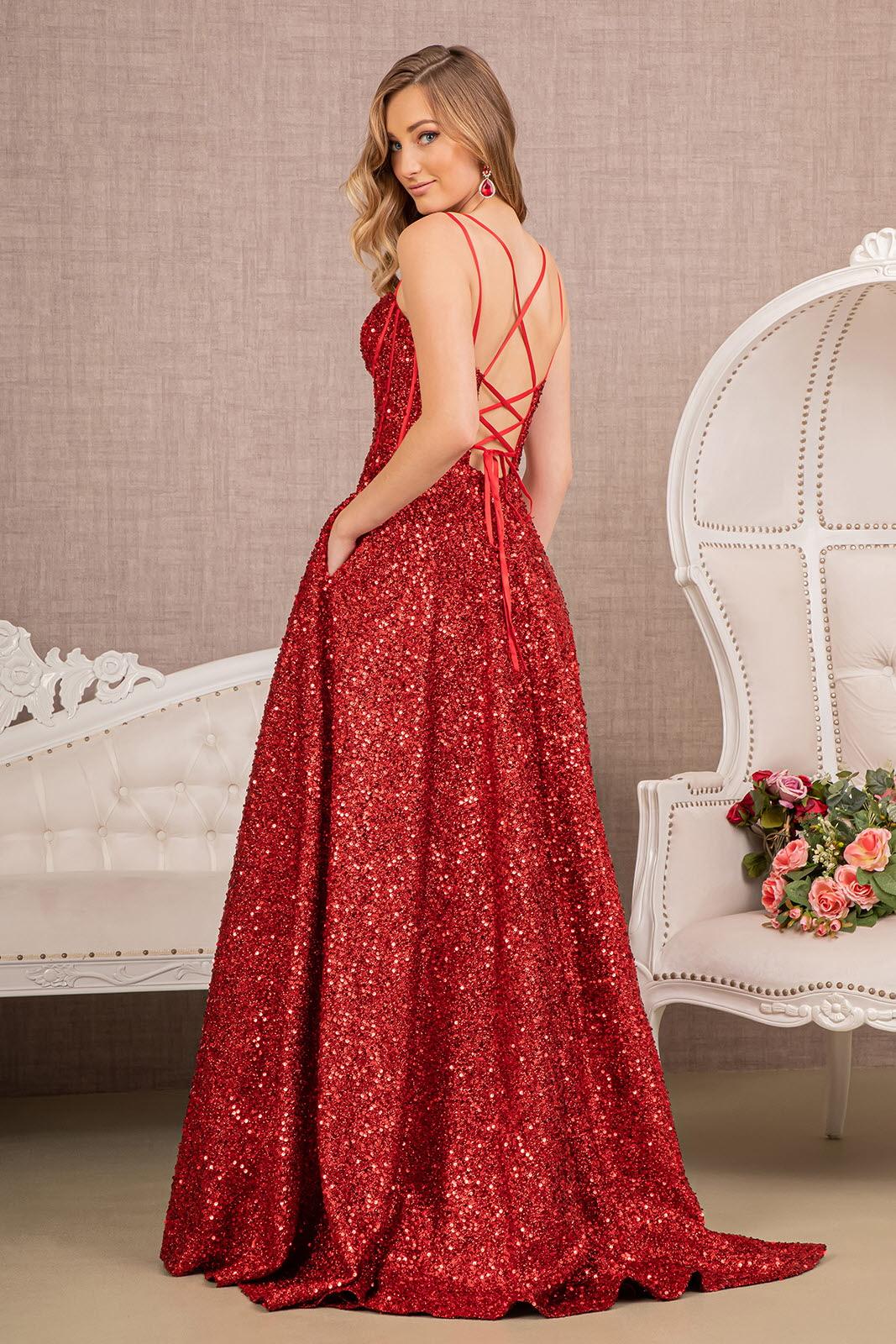 Prom Dresses Long Spaghetti Strap Sequin Prom Gown Red