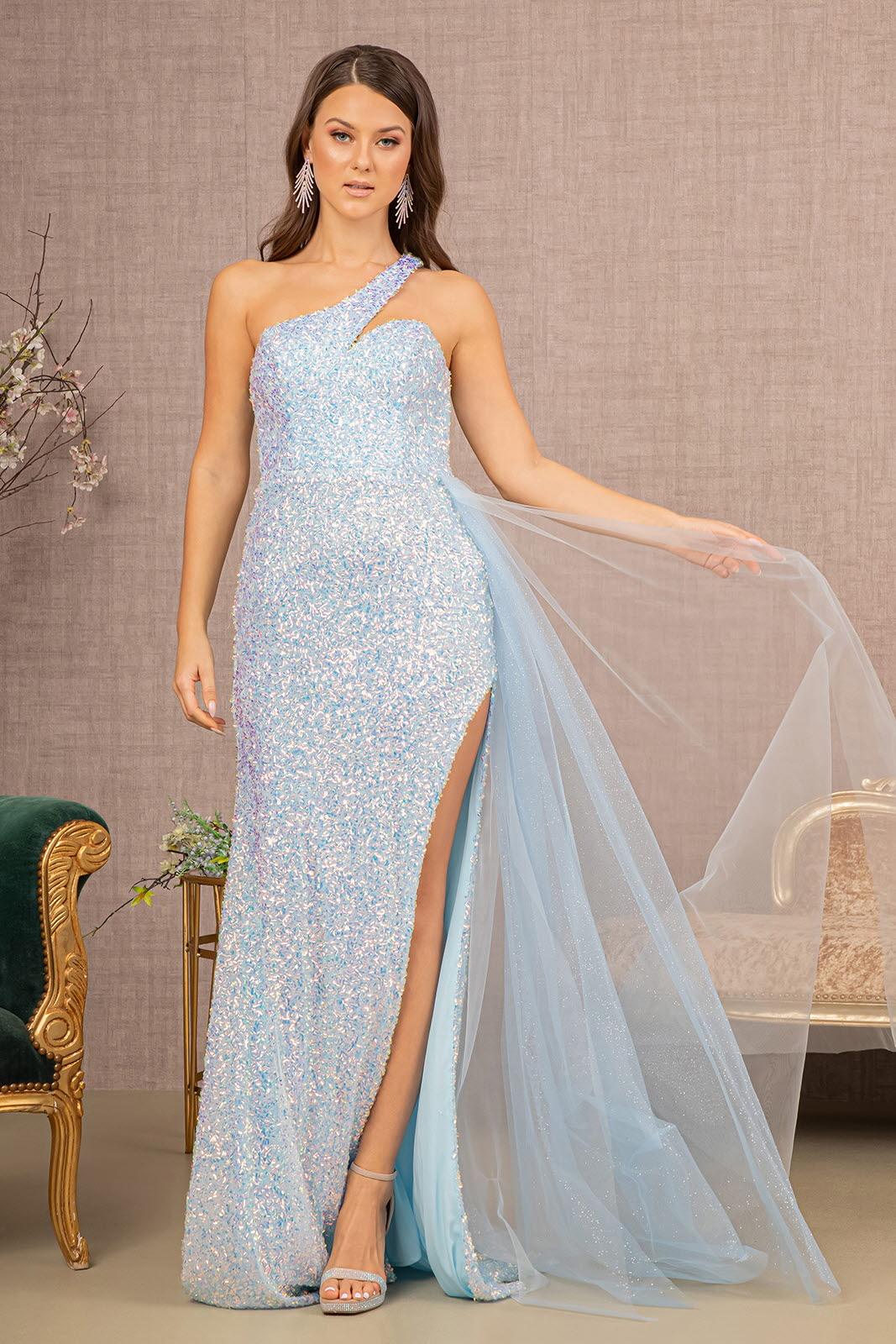 Prom Dresses Long One Shoulder Glitter Prom Dress Baby Blue