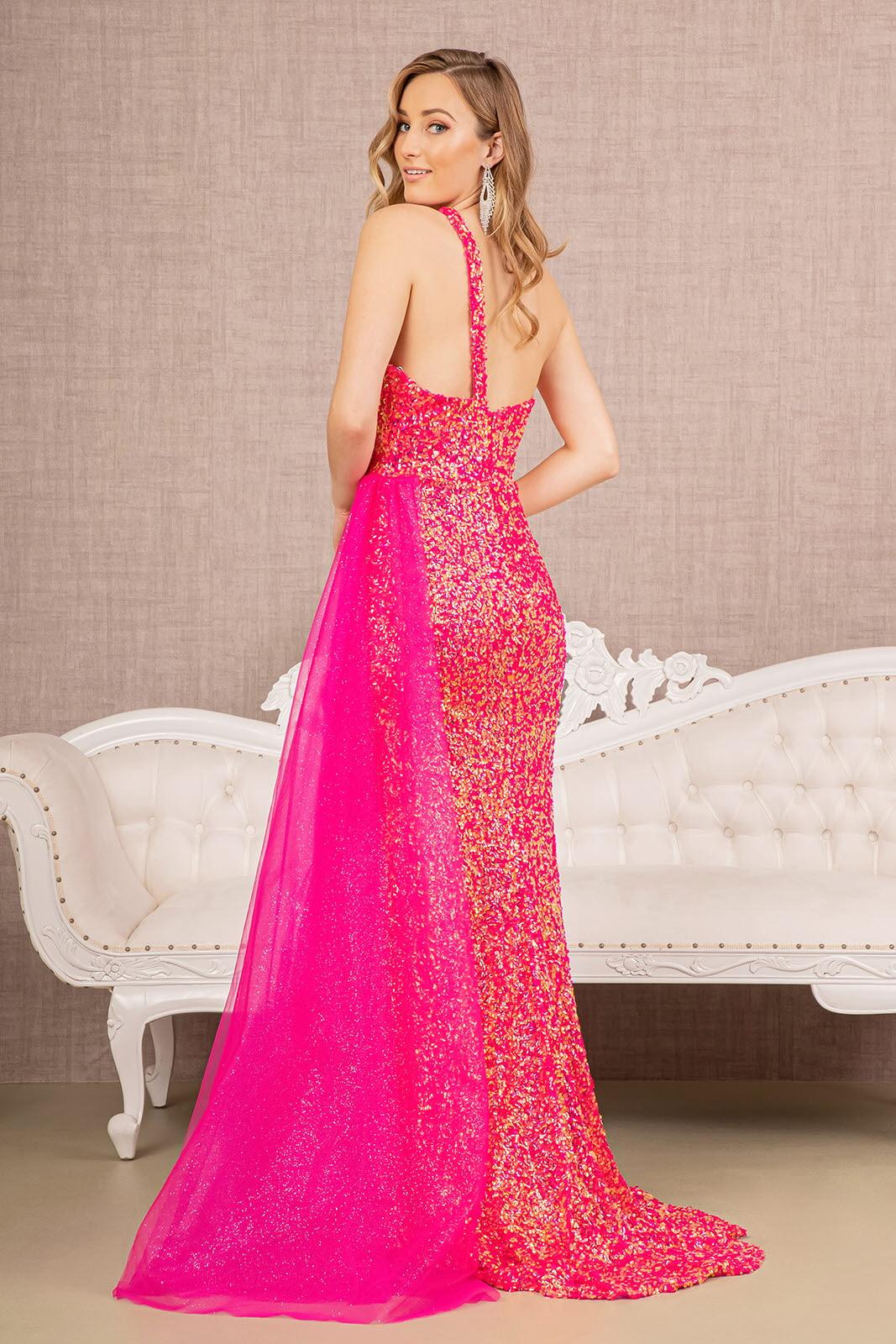 Prom Dresses Long One Shoulder Glitter Prom Dress Fuchsia