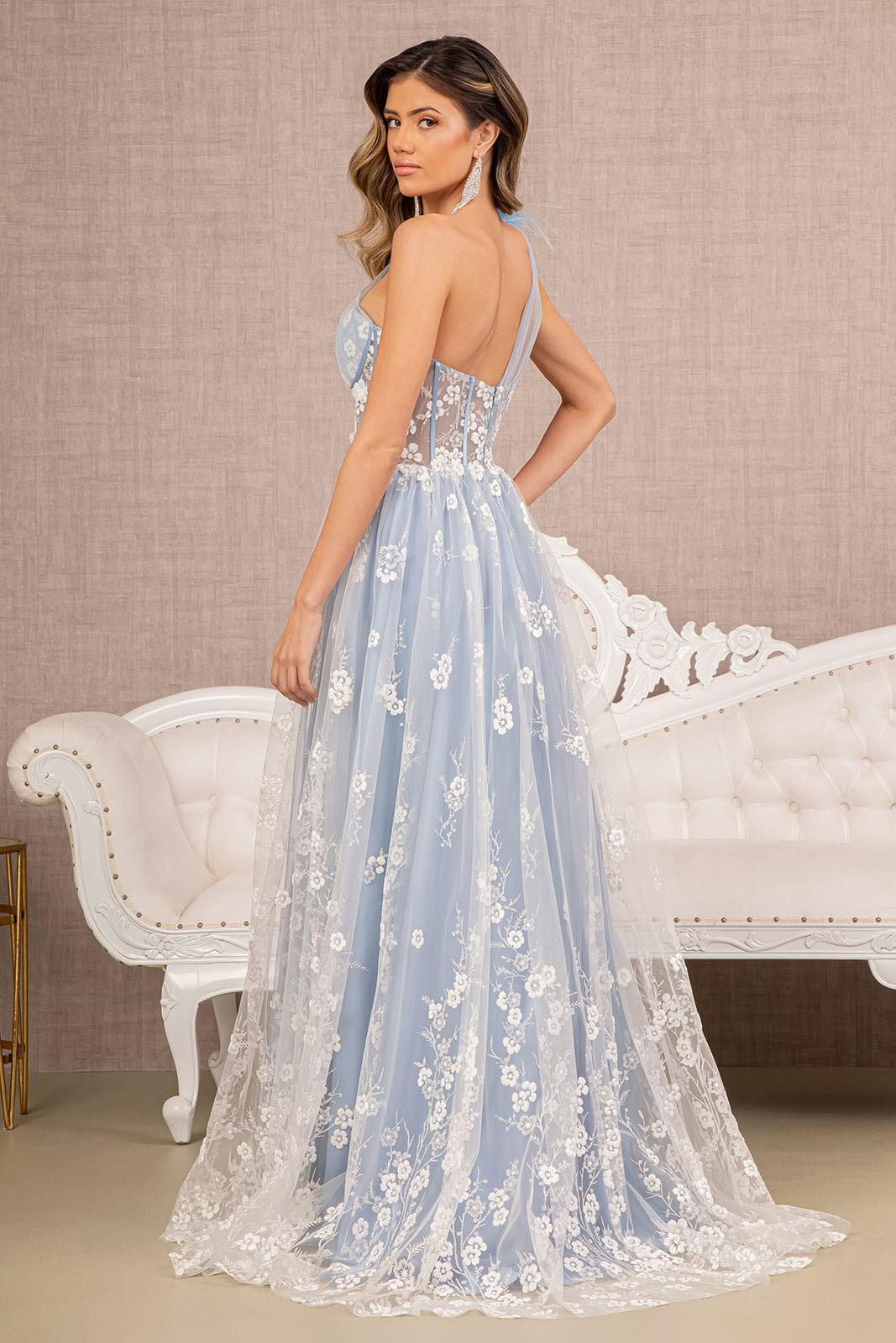 Prom Dresses Long One Shoulder A Line Prom Gown Smoky Blue