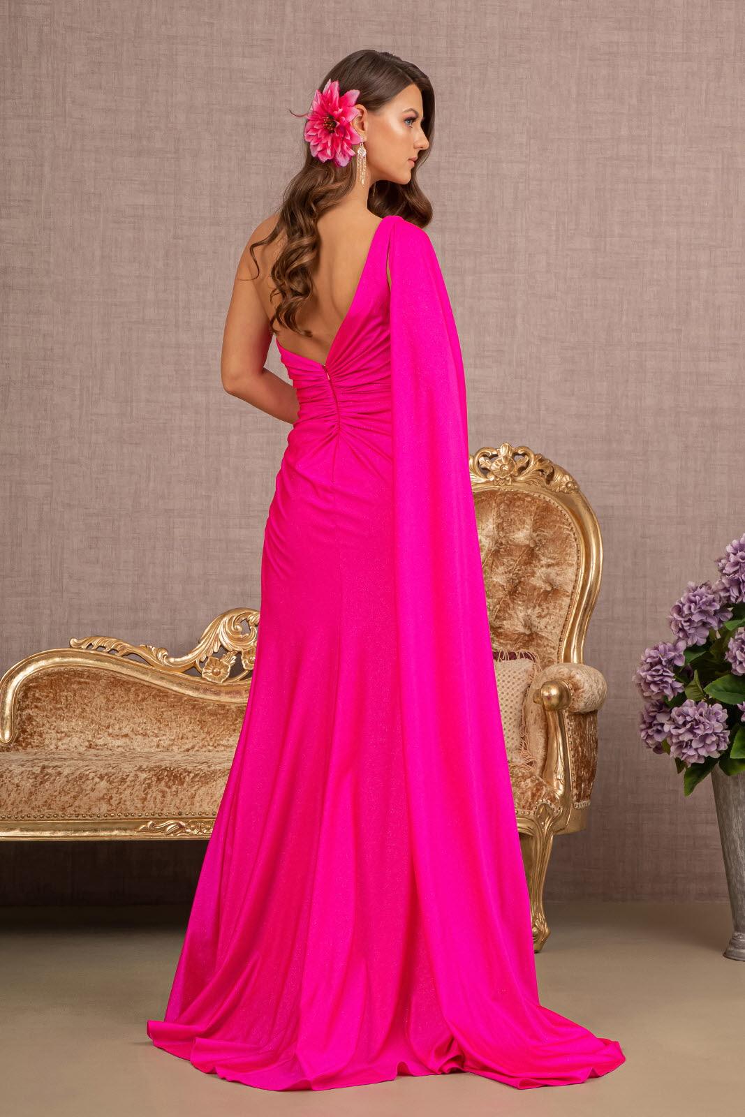 Prom Dresses Long One Shoulder Glitter Prom Gown Fuchsia