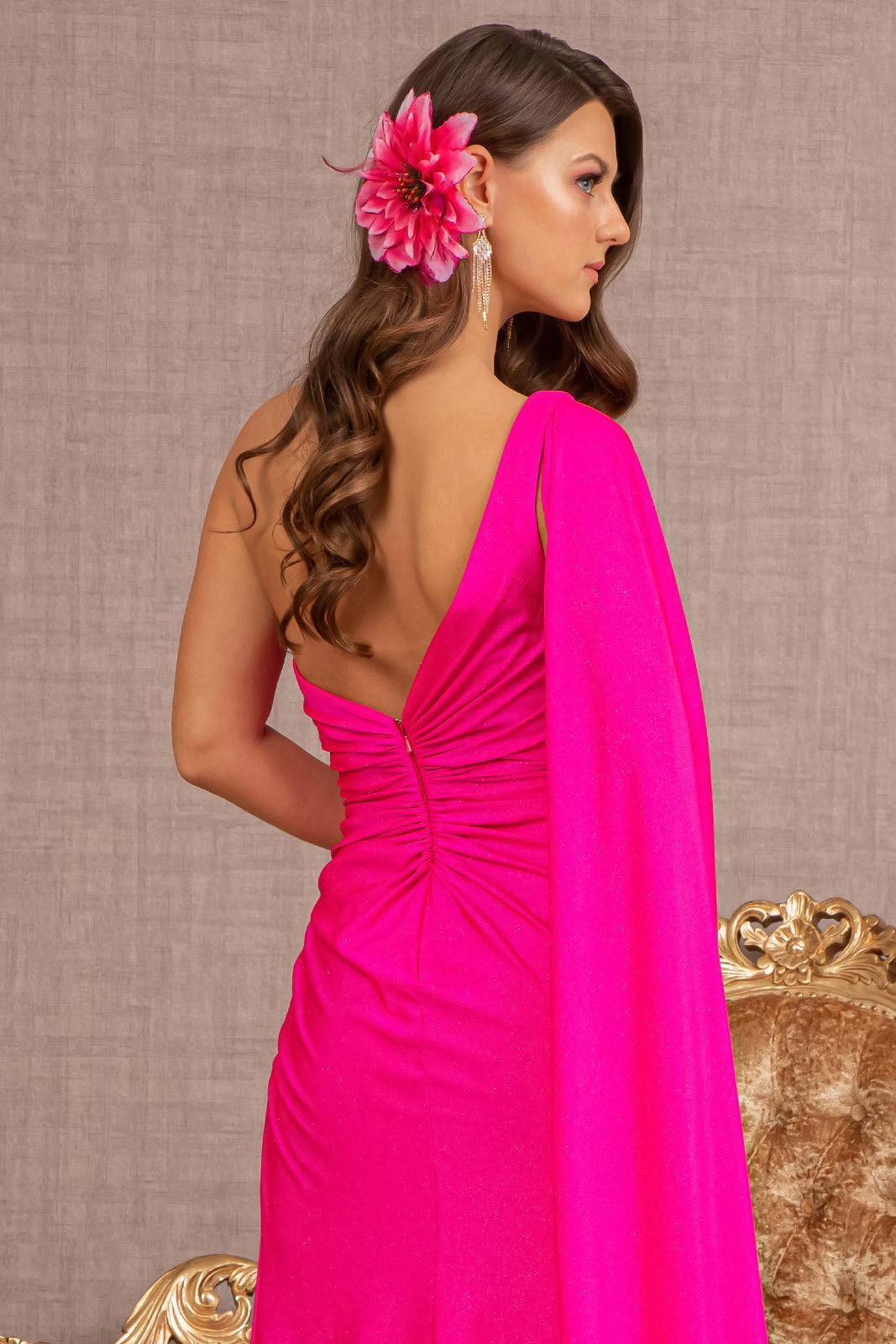 Prom Dresses Long One Shoulder Glitter Prom Gown Fuchsia