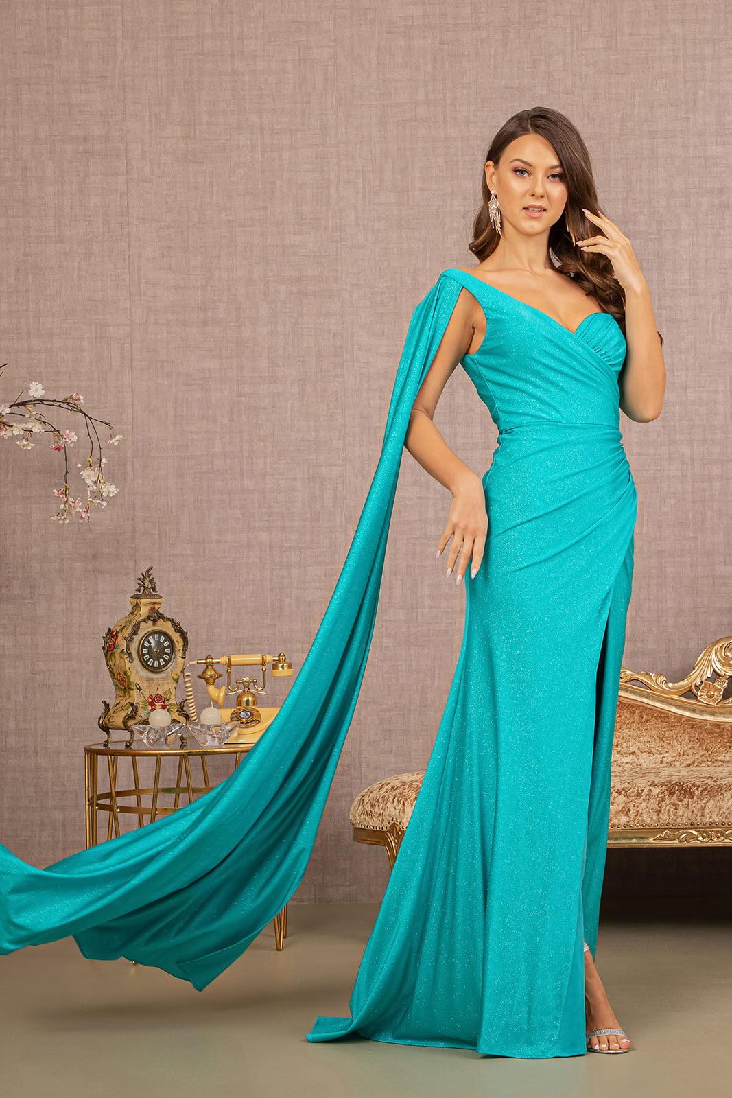 Prom Dresses Long One Shoulder Glitter Prom Gown Lake Blue