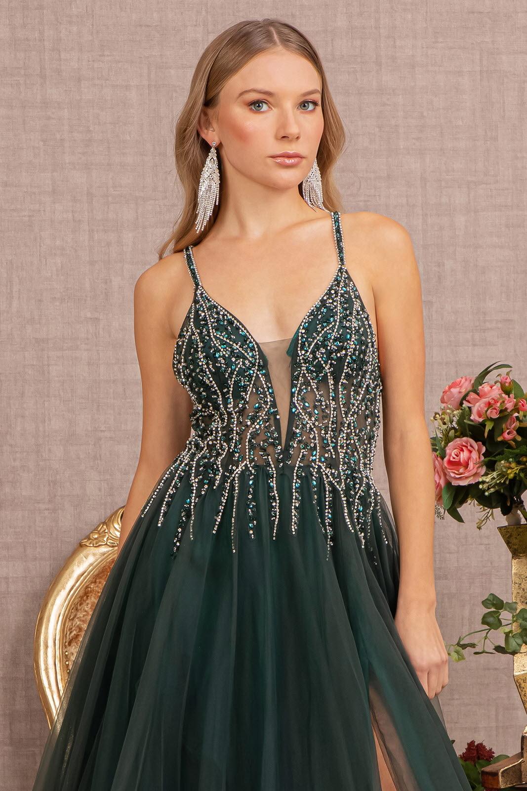 Prom Dresses Prom Long Spaghetti Strap Beaded Gown Green