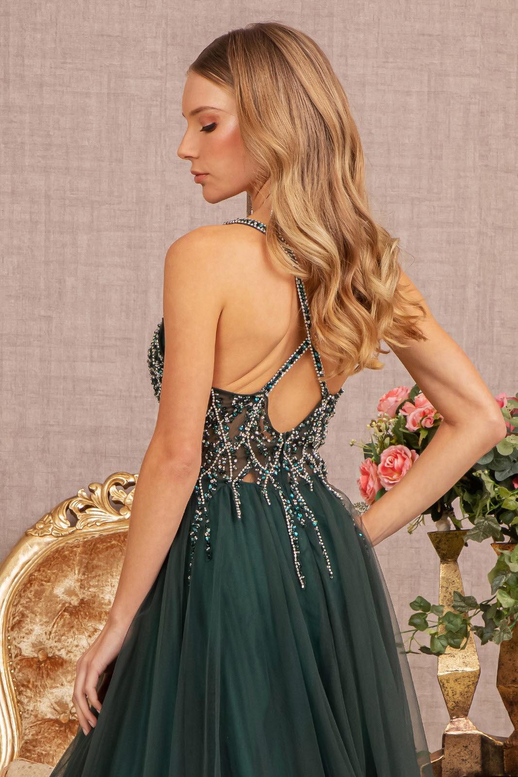 Prom Dresses Prom Long Spaghetti Strap Beaded Gown Green