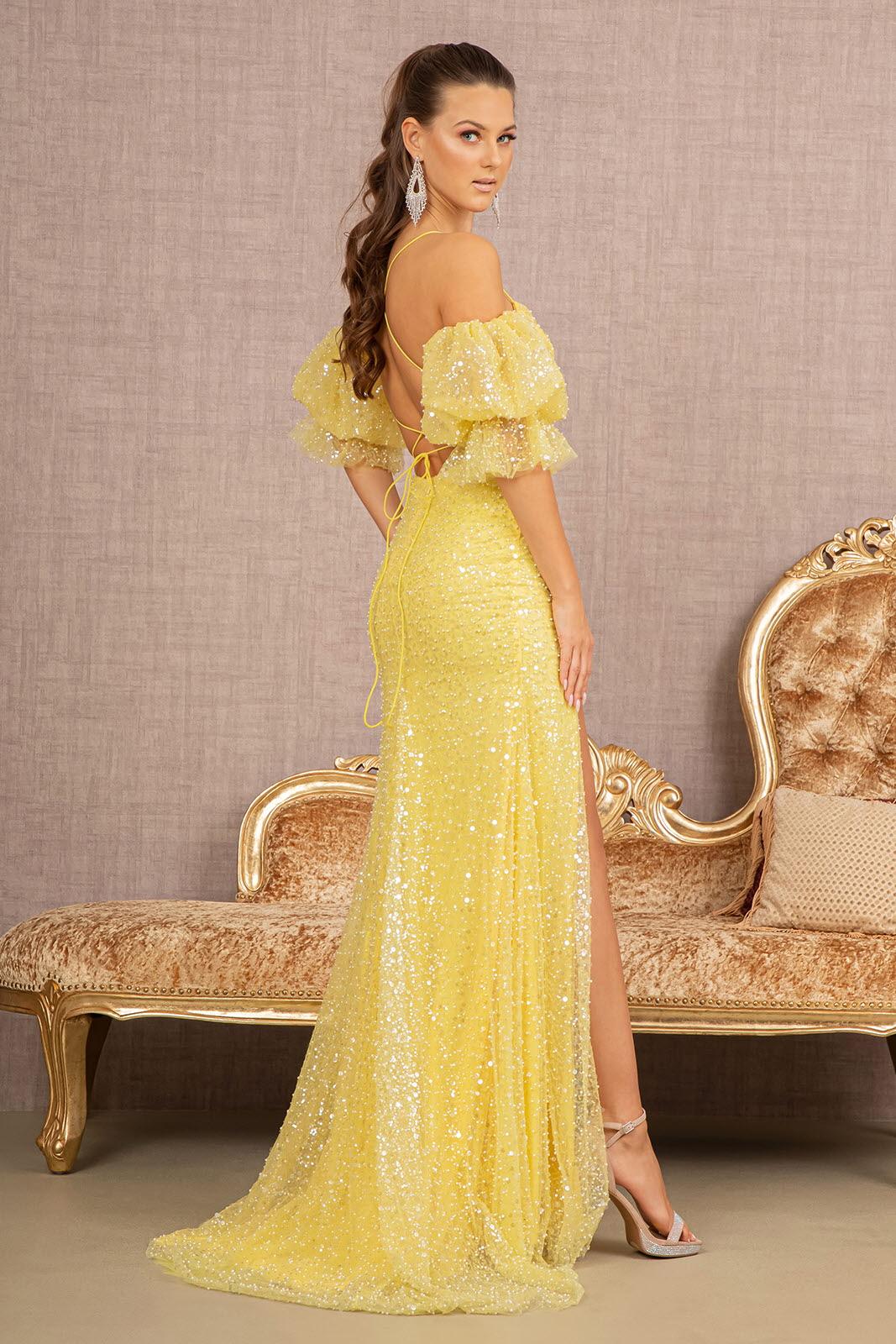 Prom Dresses Long Spaghetti Strap Fitted Prom Gown Yellow