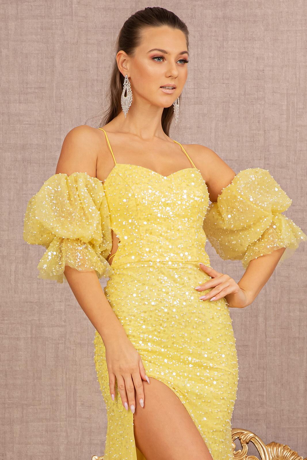 Prom Dresses Long Spaghetti Strap Fitted Prom Gown Yellow