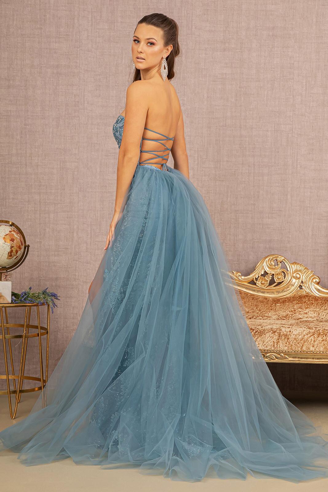 Prom Dresses Prom Long Strapless Glitter Mermaid Dress Smoky Blue