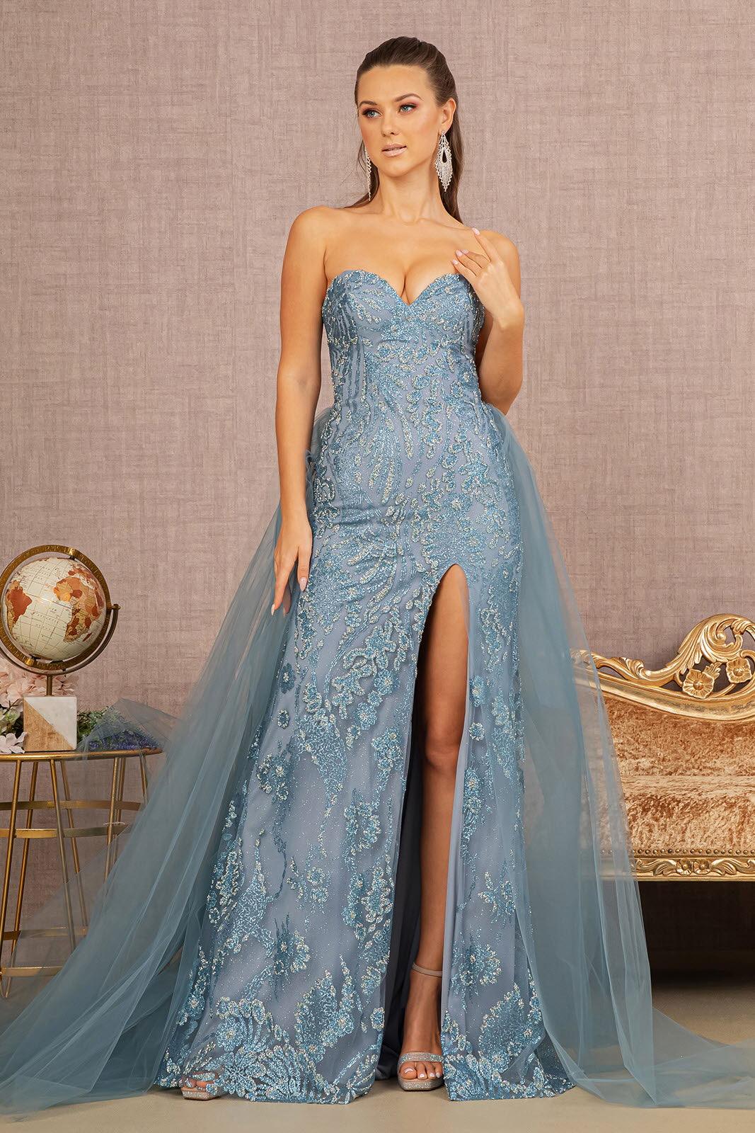 Prom Dresses Prom Long Strapless Glitter Mermaid Dress Smoky Blue