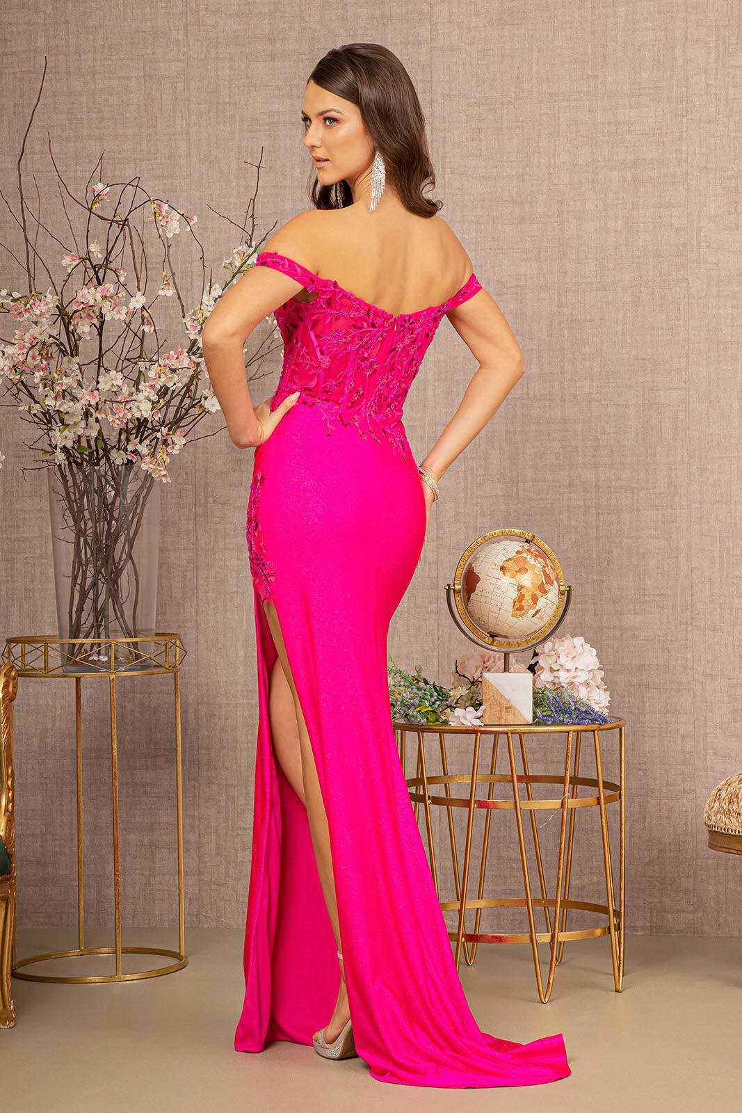 Prom Dresses Long Off Shoulder Glitter Prom Gown Fuchsia