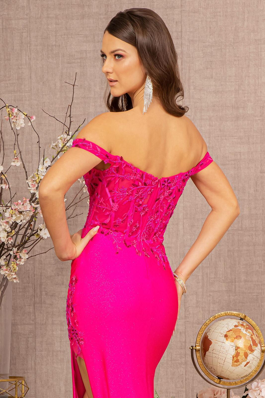 Prom Dresses Long Off Shoulder Glitter Prom Gown Fuchsia