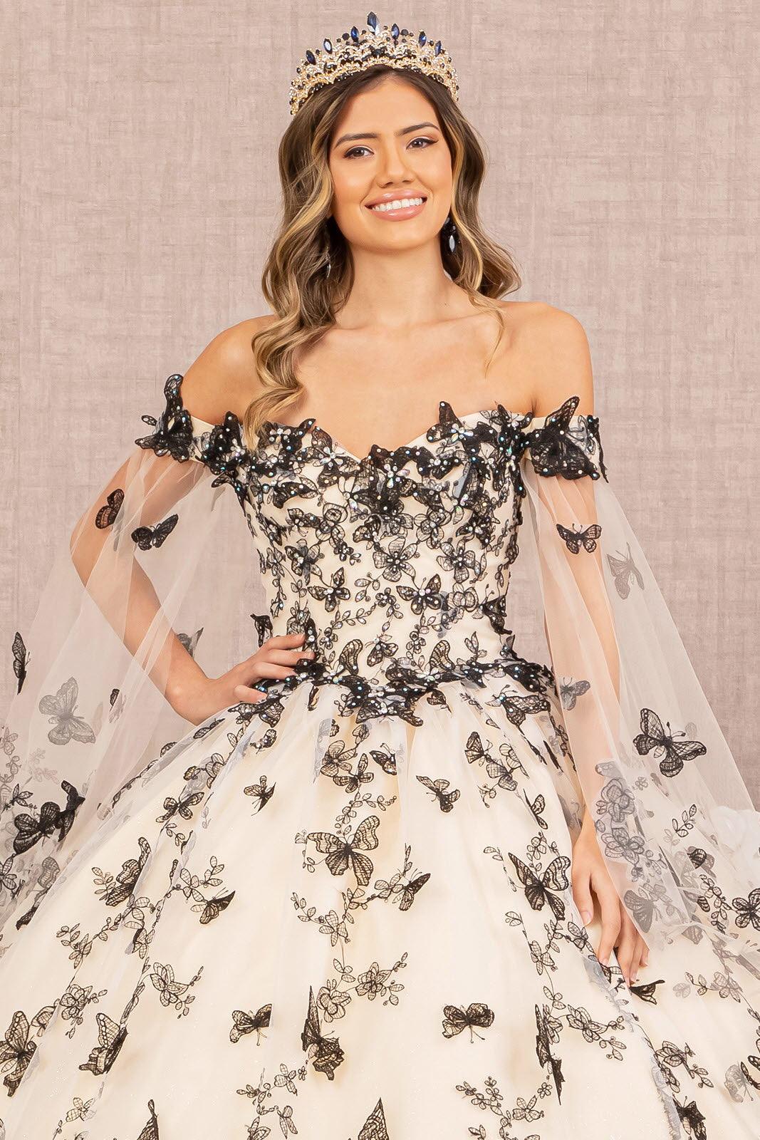 Quinceniera Dresses Long Ball Gown Off Shoulder Quinceanera Dress  Champagne/Black