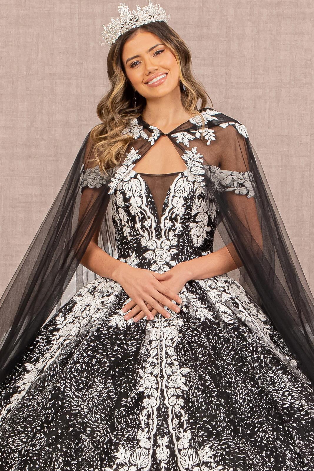 Quinceniera Dresses Long Quinceanera Dress Glitter Ball Gown Black/White