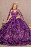 Quinceniera Dresses Long Quinceanera Glitter Cape Ball Gown Purple