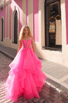 Prom Dresses Layered Long Formal Prom Glitter Dress Hot Pink