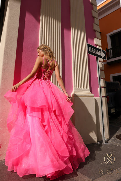 Prom Dresses Layered Long Formal Prom Glitter Dress Hot Pink