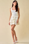 Cocktail Dresses Short Sleeveless Floral Ruffled Lace Dress Off White