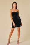 Cocktail Dresses Short Strapless Side Lace Up Velvet Glitter Dress Black