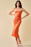 Cocktail Dresses Strapless Satin Cowl Back Bandeau Midi Dress Orange