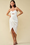 Cocktail Dresses Spaghetti Strap Wrapped Scuba Midi Dress Off White