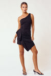 Cocktail Dresses Short One Shoulder Pleated Dress Black