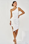 Cocktail Dresses Short One Shoulder Pleated Dress Off White