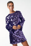 Cocktail Dresses Short Sequin Bell Long Sleeve Mini Dress Purple