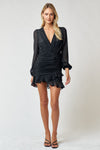 Cocktail Dresses Long Sleeve Ruffled Short Dress Black