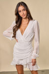 Cocktail Dresses Long Sleeve Ruffled Short Dress Ivory