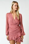 Cocktail Dresses Long Sleeve Ruffled Short Dress Mauve