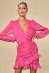 Cocktail Dresses Long Sleeve Ruffled Short Dress Pink