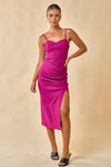 Cocktail Dresses Spaghetti Strap Sweetheart Neckline Slitted Dress Magenta