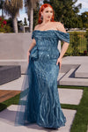 Prom Dresses Off Shoulder Long Fitted Evening Gown Lapis Blue