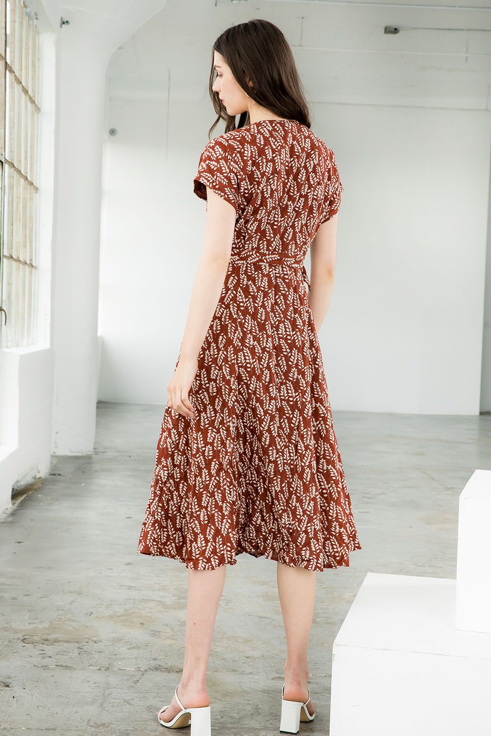 Cocktail Dresses Short Sleeve Button Down Dress Rust