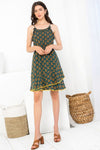 Cocktail Dresses Short Leaf Print Ruffle Dress Olive