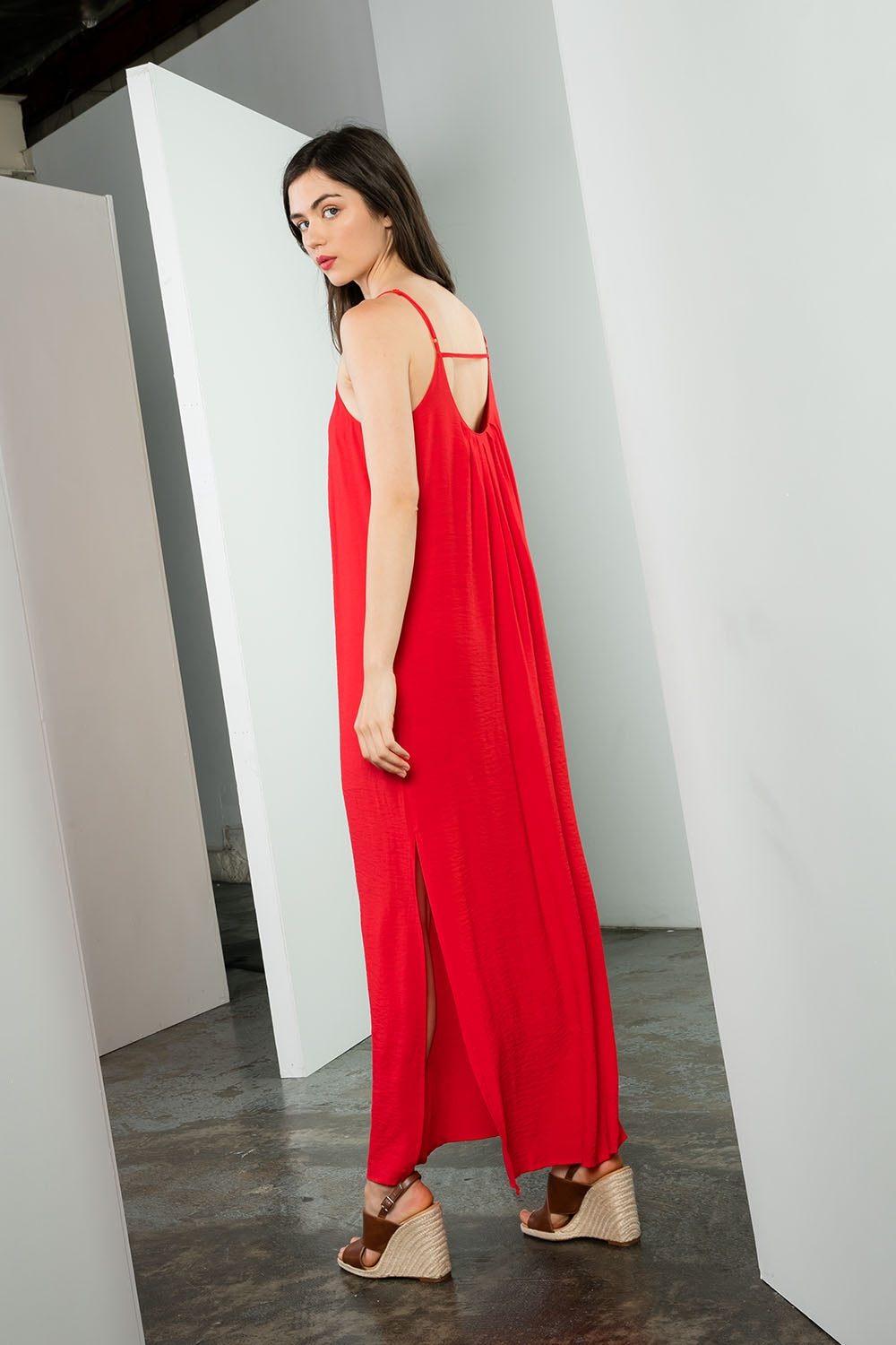 Cocktail Dresses Spaghetti Strap Slit Maxi Dress Red