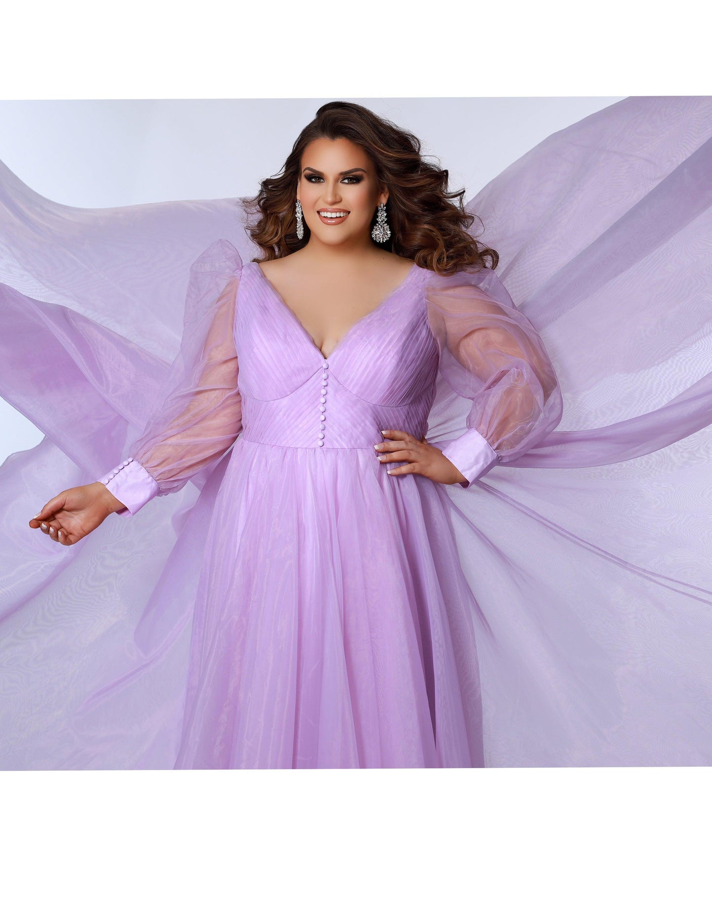 Formal Dresses Plus Size Long Sleeve Evening Formal Gown Lilac