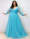 Formal Dresses Plus Size Long Sleeve Evening Formal Gown Sky