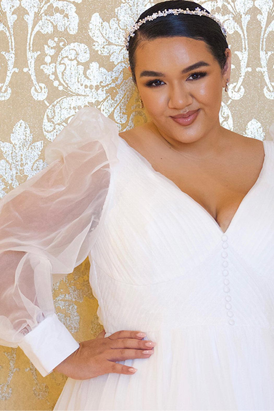 Formal Dresses Plus Size Long Sleeve Evening Formal Gown Diamond White