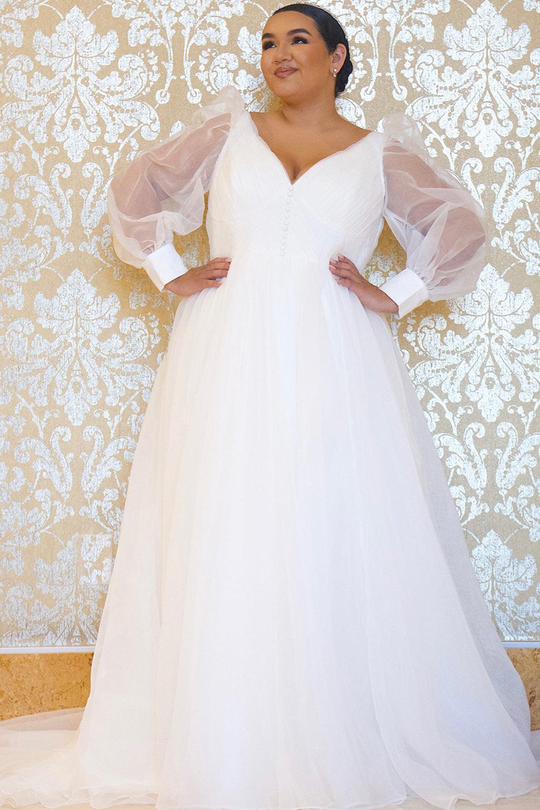 Formal Dresses Plus Size Long Sleeve Evening Formal Gown Diamond White