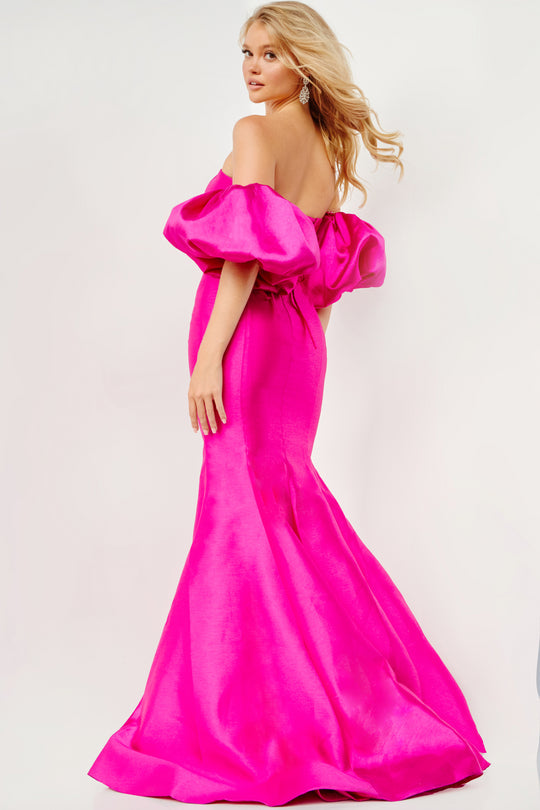 Prom Dresses Puff Sleeve Sweetheart Mermaid Long Prom Dress Fuchsia