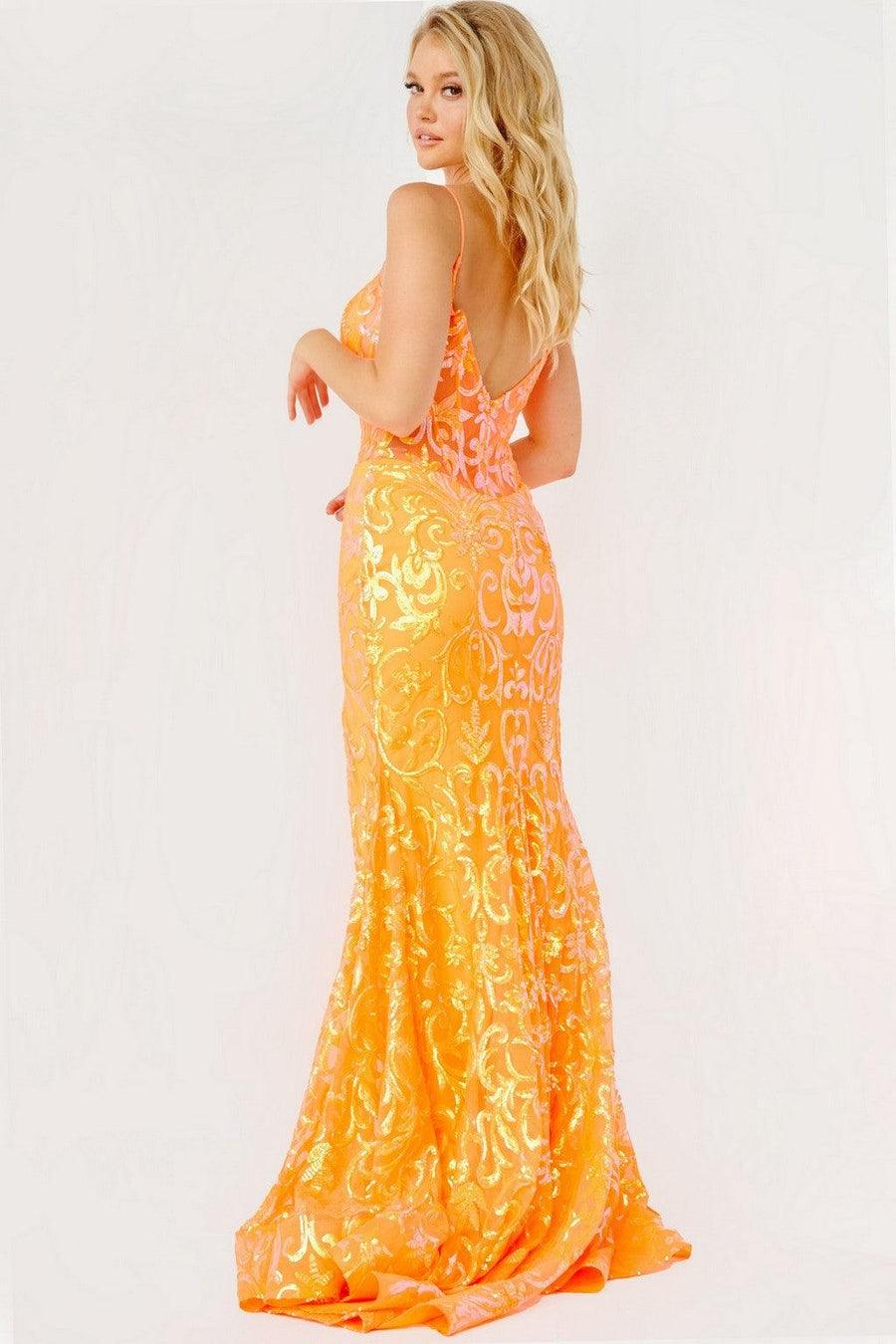 Prom Dresses Long Fitted Sparkling Evening Gown NEON ORANGE