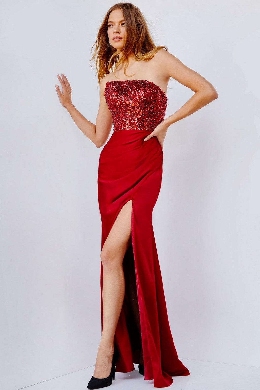 Prom Dresses Strapless Long Fitted Prom Gown RED